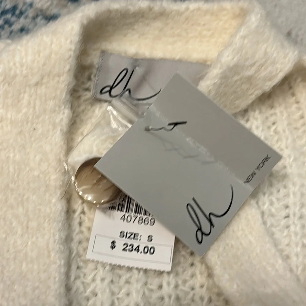 dh New York Wool Alpaca Blend Cream V-Neck Button Sweater Cardigan Small NWT